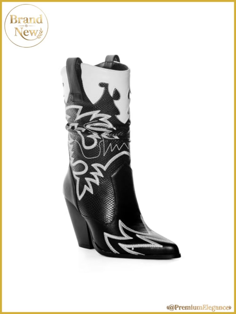Women's Cowboy Boots Mid Calf Chunky Heel Western Embroidery PU Pointed Toe